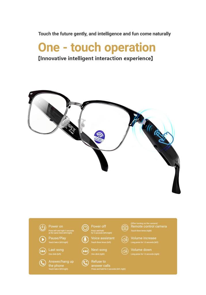 Smart Bluetooth Glasses with AI Translation: Supports 100+ Languages, Music Streaming, and Hands-Free Calls