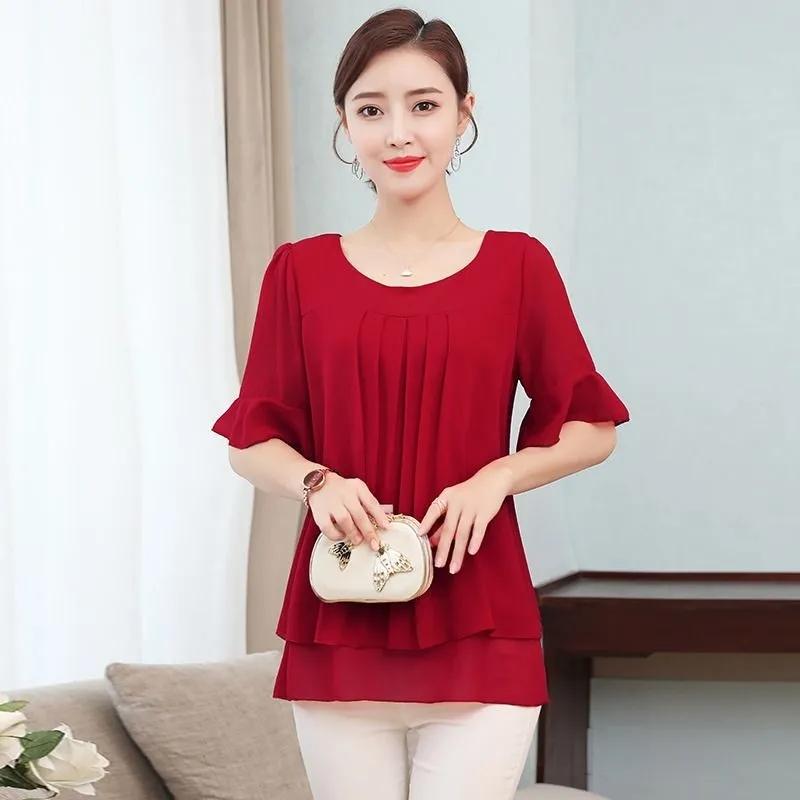 Chiffon Shirt Women Summer Large T-shirt Short Sleeve Solid Loose Top Casual Oversized T-shirt Korean Fashion Clothes for Women Shirts and Blouses