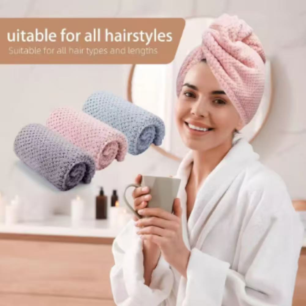 Однотонное текстурированное полотенце для волос, шапочка для сухих волос 9,8 "X 25,5" впитывающее полотенце для волос, застегивающееся на пуговицы для женщин