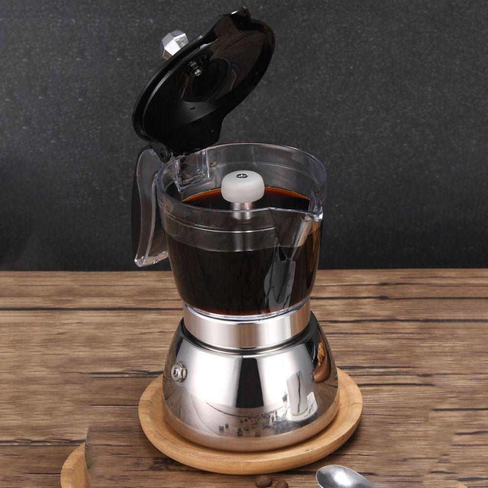 4/6 Cups Coffee Maker Pot Transparent Pot Body Espresso Italian Coffee Machine Stovetop
