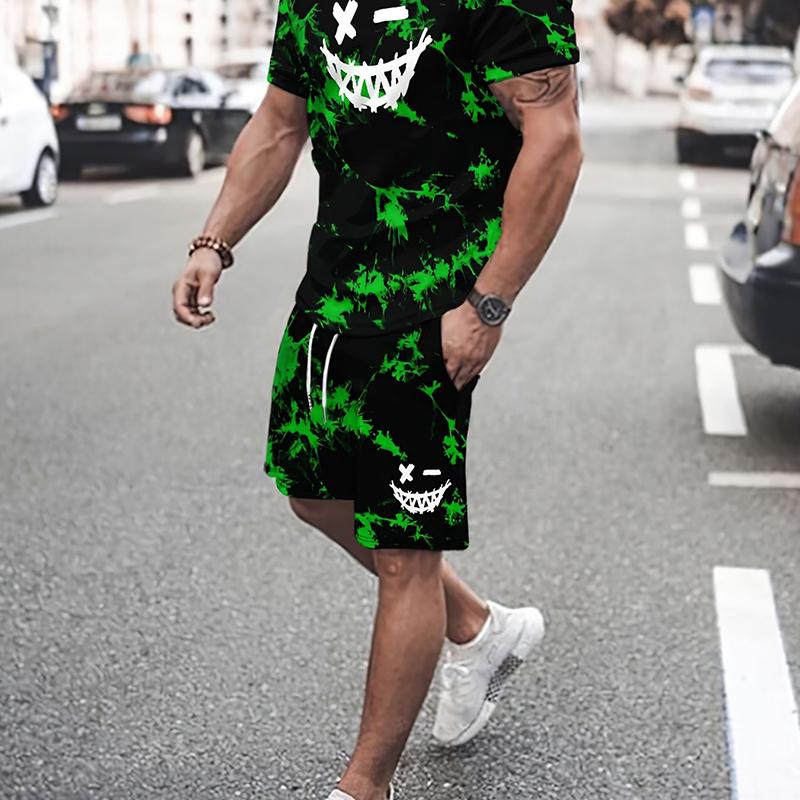 Мужская повседневная спортивная одежда с 3D-принтом в виде лица зла, летняя повседневная дышащая футболка, шорты, свободный мужской топ в стиле Y2K