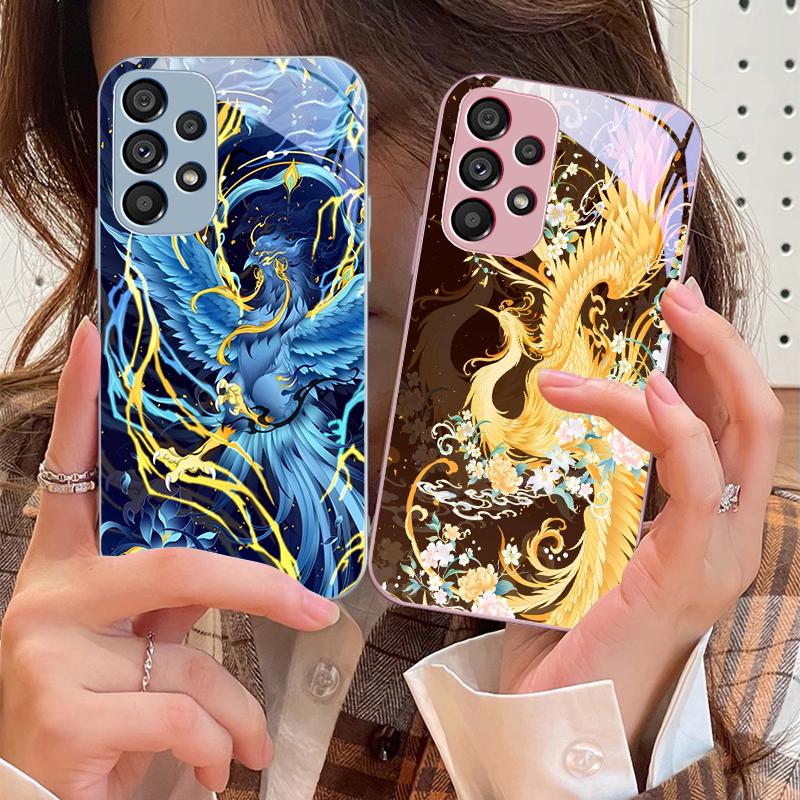 Белый и синий феникс для Samsung Galaxy S10 4G S20 11E 30 S21 22 S24 Fe Pro S23 S25 Ultra 5G S9 Чехол для телефона из закаленного стекла