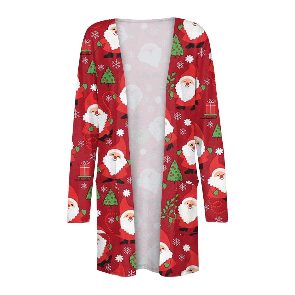 Christmas Women's Fashion Casual Printed Long Sleeve Mid-Length Cardigan Jacket