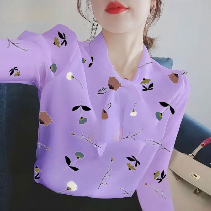 Женская одежда Повседневный Шарф Воротник Бандаж Бант Рубашка Поездка Весна Осень Стильная С длинным рукавом Прямая Универсальная Блузка