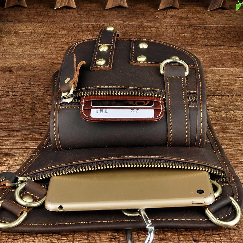 Mens Genuine Leather Multifunction Shoulder Crossbody Messenger Bag Hook Waist Pack Drop Thigh Leg Bag