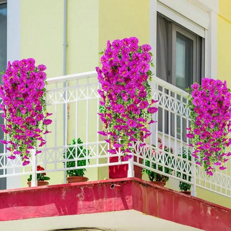 1/2pcs UV-Resistant Artificial Morning Glory & Eucalyptus Hanging Decor - Perfect For Home,Garden,Weddings Outdoor Decoration