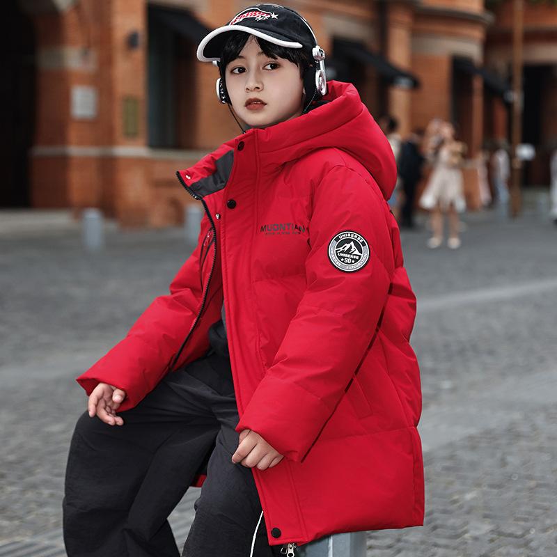 Зимняя детская куртка-пуховик средней длины из белого утиного пуха, новая модель, с капюшоном для мальчиков и девочек