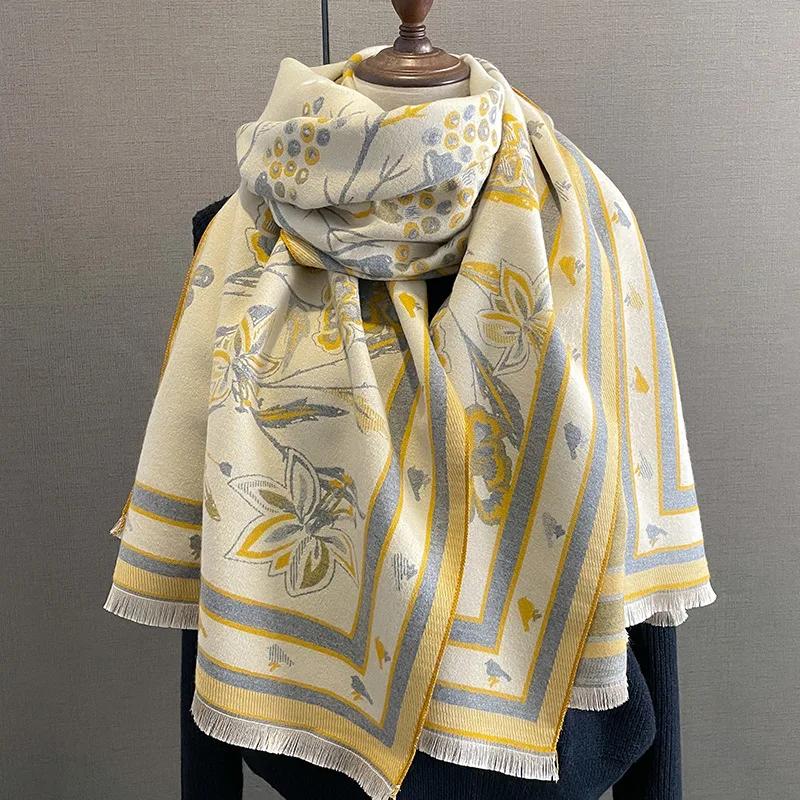 2024 Роскошный дорожный пончо теплый кашемировый шарф женский толстое одеяло зимняя шаль буфанда с принтом новые накидки пашмина женские палантины