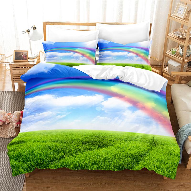 Bedding Set Rainbow Sky Duvet Cover Boys, Kid's Quilt Cover Girls Room Gorgeous Starry Sky Bedding King/Queen Duvet Cover Set