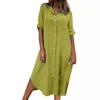 Summer Women Dress SIngle-breasted Half Sleeves Turn-down Collar Loose Solid Color Buttons Commute Daily Wear Dress