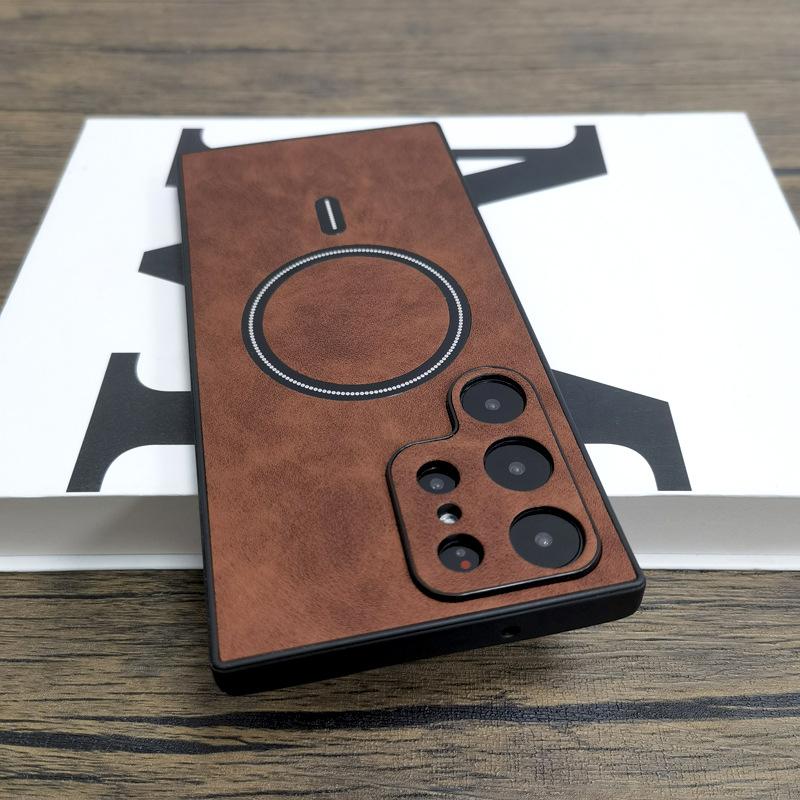 Suitable for Samsung S25 Mobile Phone Case Magnetically Absorbed S24ultra Lambskin Pattern S23 All Inclusive S22U Protective Case S21 Soft
