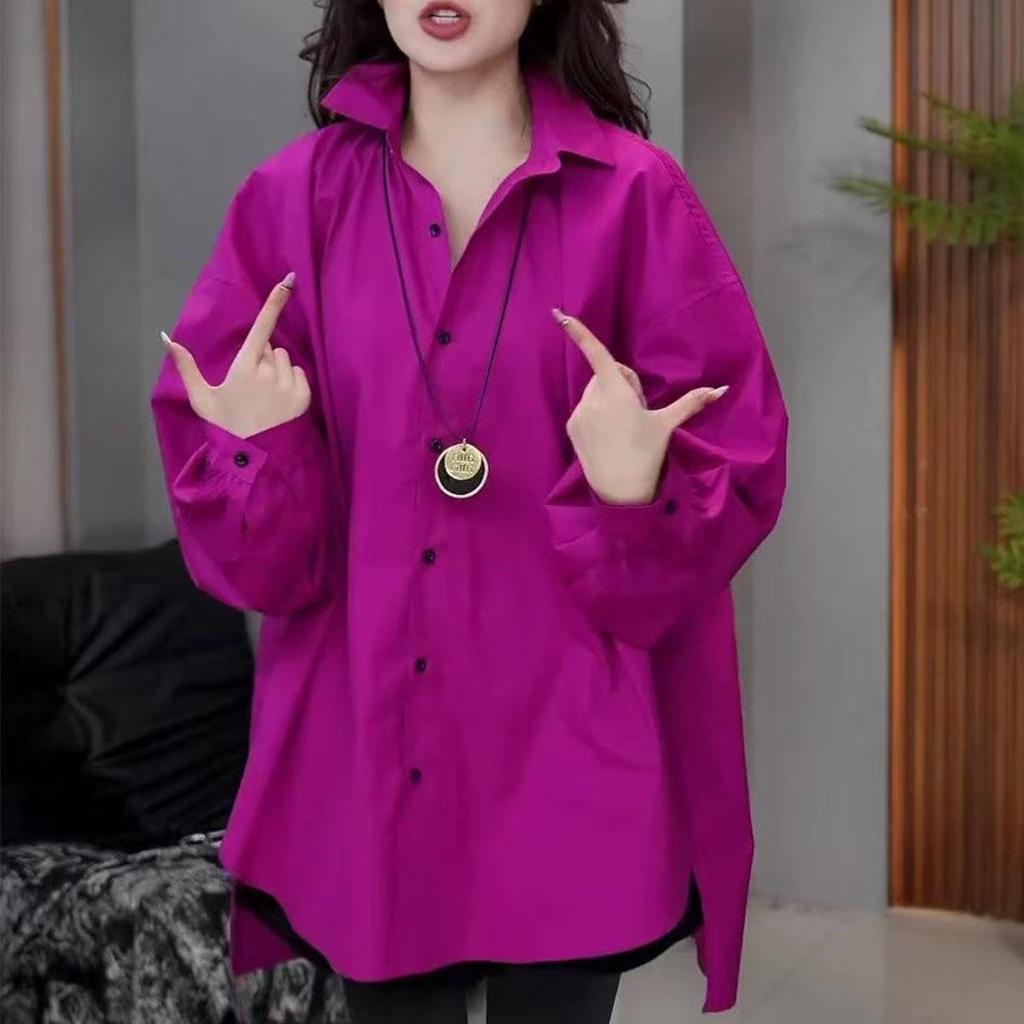 Рубашка свободного покроя на весну, утягивающая, с длинным рукавом, повседневная блузка средней длины, закрывающая живот, модные топы