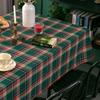 Christmas Plaid Linen Tablecloth Tea Table Cover Vintage American Decorative Fabric
