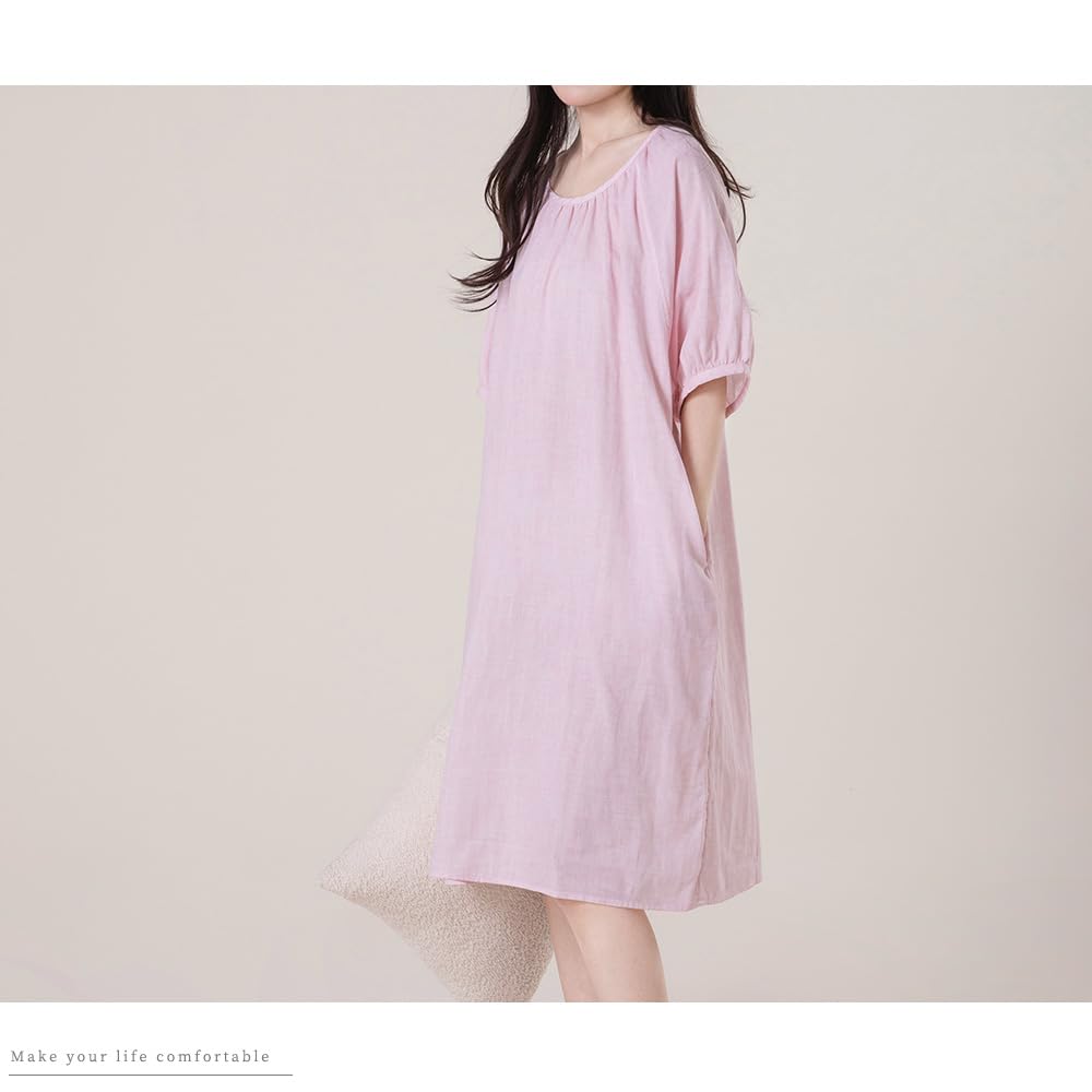 Хлопковая пижама из двойной марли размера LL [Yes family] Женское 100% платье, длиной до колена, летнее, подчеркивающее фигуру, стильное, розовое,