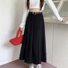 Модные новые винтажные плиссированные А-силуэта свободные юбки женские с высокой талией тонкие элегантные юбки средней длины женские повседневные однотонные простые женские юбки с поясом 26110