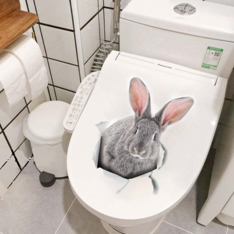 Креативная реалистичная 3D наклейка на унитаз с милым котом Vision, забавная наклейка с изображением животных для ванной комнаты, декор крышки унитаза, самоклеящаяся ПВХ, водонепроницаемая картина