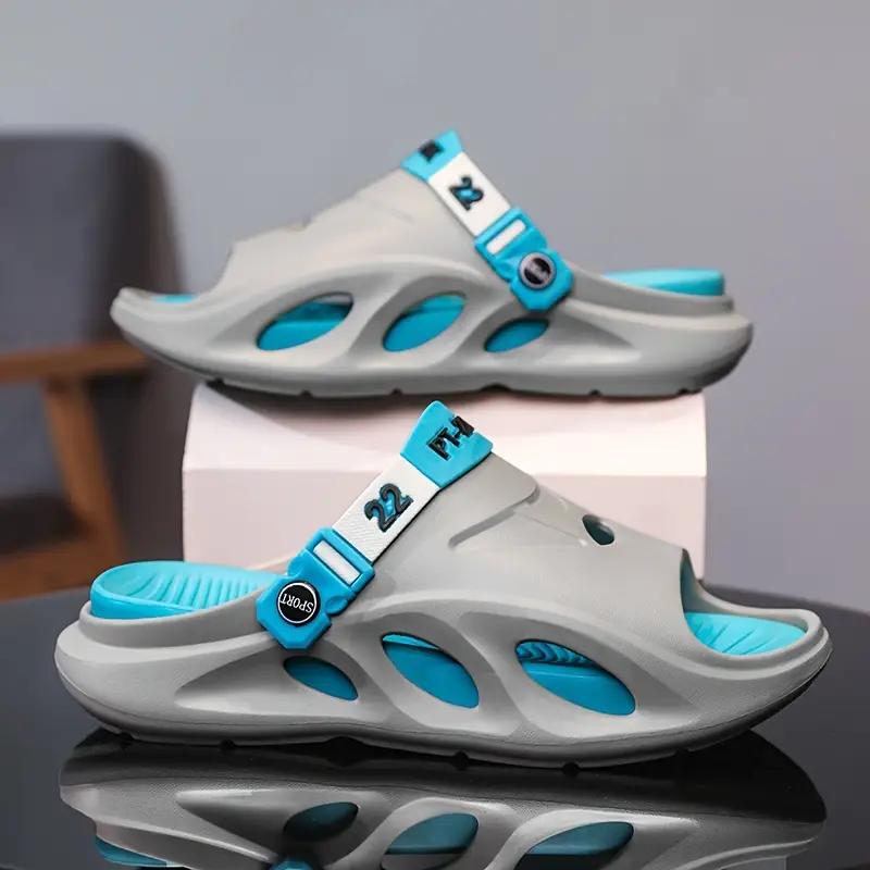 Мужские модные тапочки из ЭВА, нескользящие быстросохнущие тапочки с открытым носком для прогулок в помещении и на открытом воздухе, мужские летние пляжные тапочки