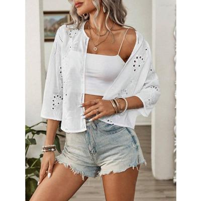 Женский жаккардовый вышитый кардиган с рукавом 9 четвертей без воротника