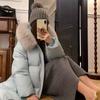 Пуховик женский средний и длинный 2024 зима новая корейская версия мода свободный выше колена утолщенный капюшон большой меховой воротник куртка