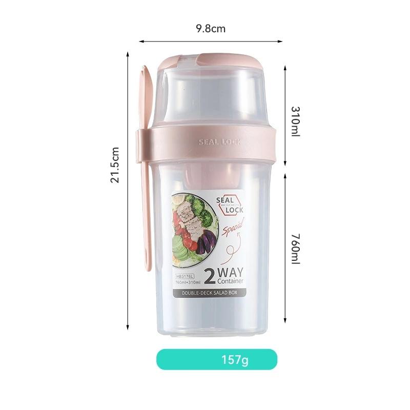 Breakfast Oatmeal Cereal Nut Yogurt Salad Cup Seal Container Set With Fork Sauce Cup Lid Bento Taper Bowl Lunch Box