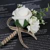 Flower Shaped Bridegroom Brooch Faux Silk Flower Suit Coat Pocket Decorative Corsage Imitation Rose Flower Gown Brooch Pin