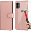 Case and Tempered Glasses - Booling - for Samsung A51 - Pink - Leather Effect - 360° Protection