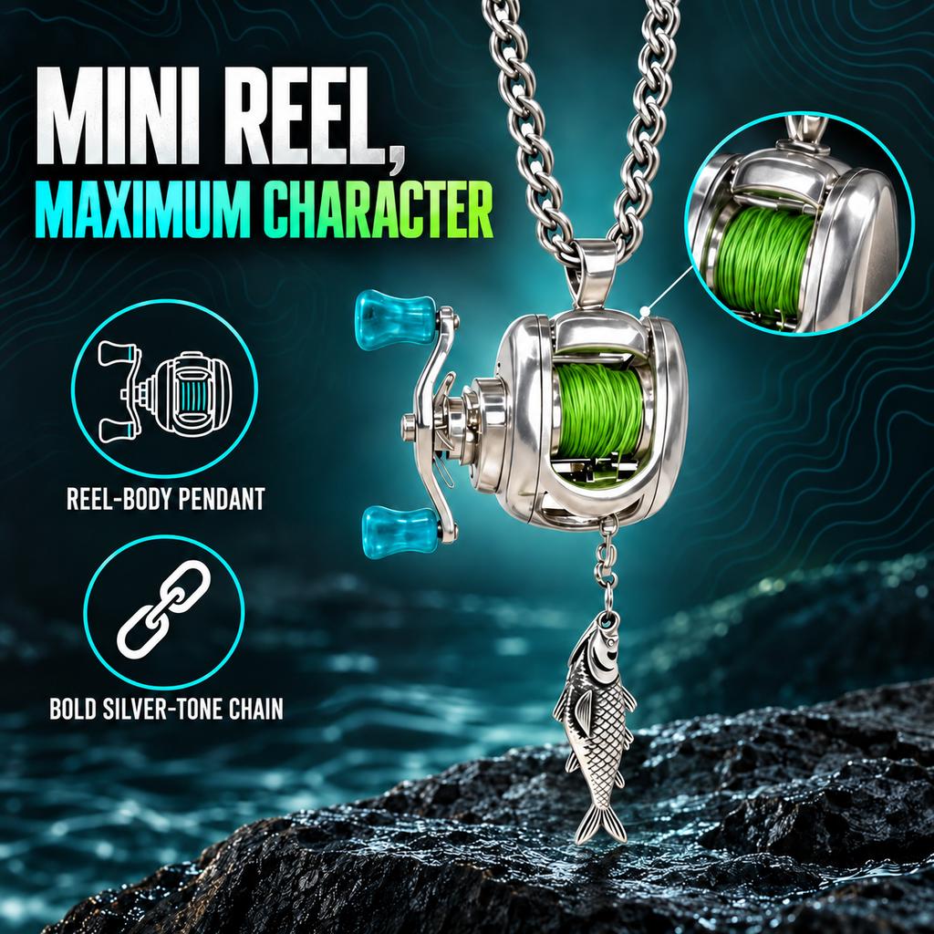 Mini Fishing Reel Jewelry Set Zinc Alloy Ring Necklace Unisex