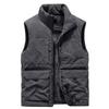 Men's Casual Solid-color Sleeveless Cotton Vest, Men's Fleece Thickened Multi-pocket Stand-up Collar Workwear Jacket