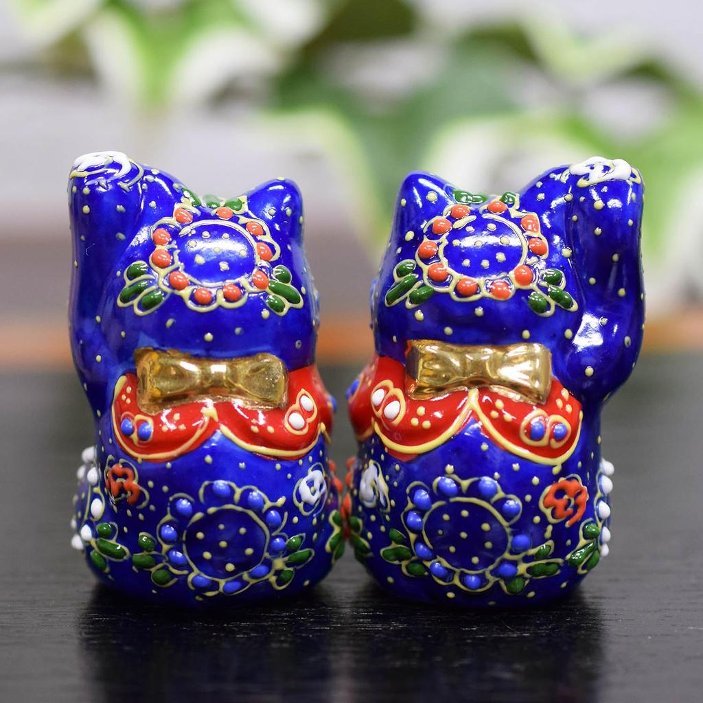 Waza No Kura Lucky Cat Ornament Kutani Ware Chibi Lucky Cat Opening Celebration Birthday Present Pair Gift Aomori-kun
