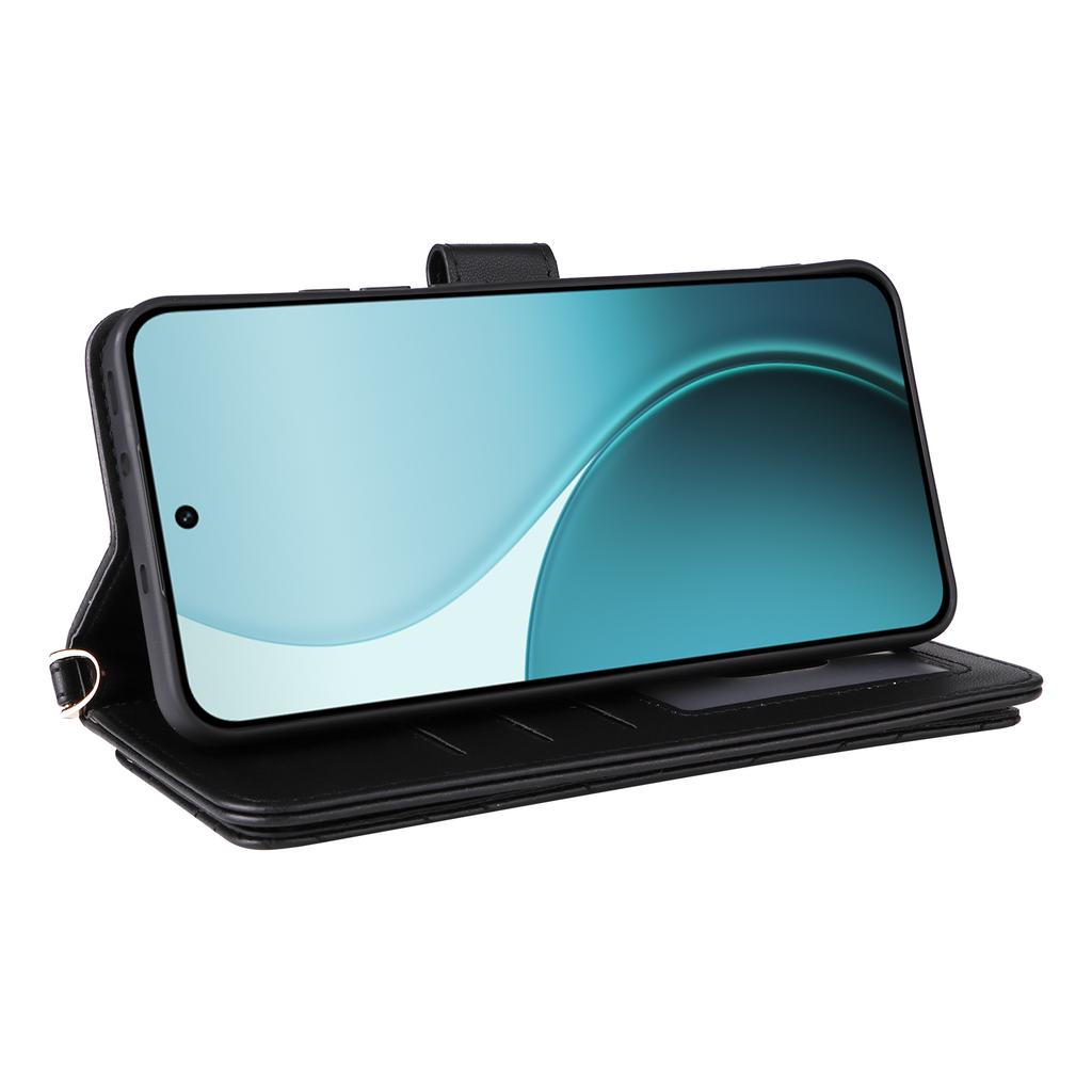 Для Oppo Reno14 Pro 5G (Глобальный) Чехол с плечевым/кистевым ремешком Кожаный чехол для телефона Подставка Кошелек