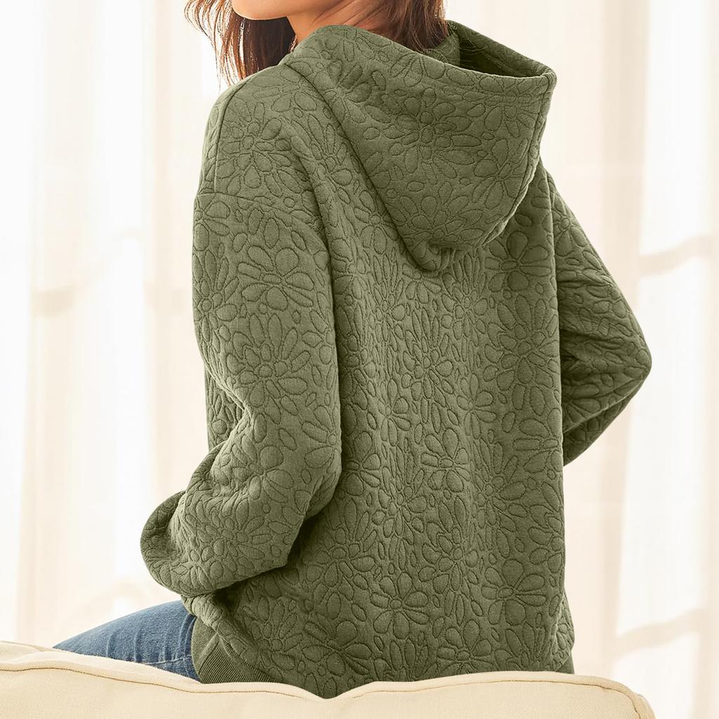 Женский модный худи с текстурой, однотонный, с капюшоном, с длинными рукавами