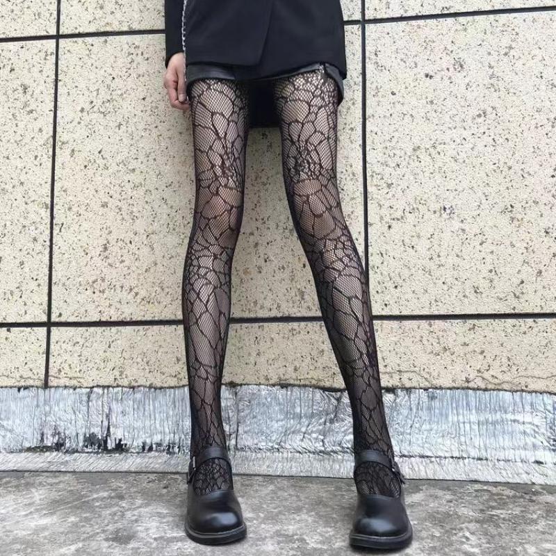 Dark Hollowed Out Fishnet Stockings Women Gothic Spider Web Fish Net Black Silk Stocking Spring and Summer Thin Pantyhose Tights