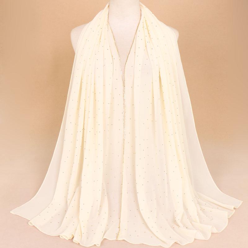 Women's Baotou Scarf Hot Rhinestone Hijab Pearl Chiffon Muslim Turban EMA