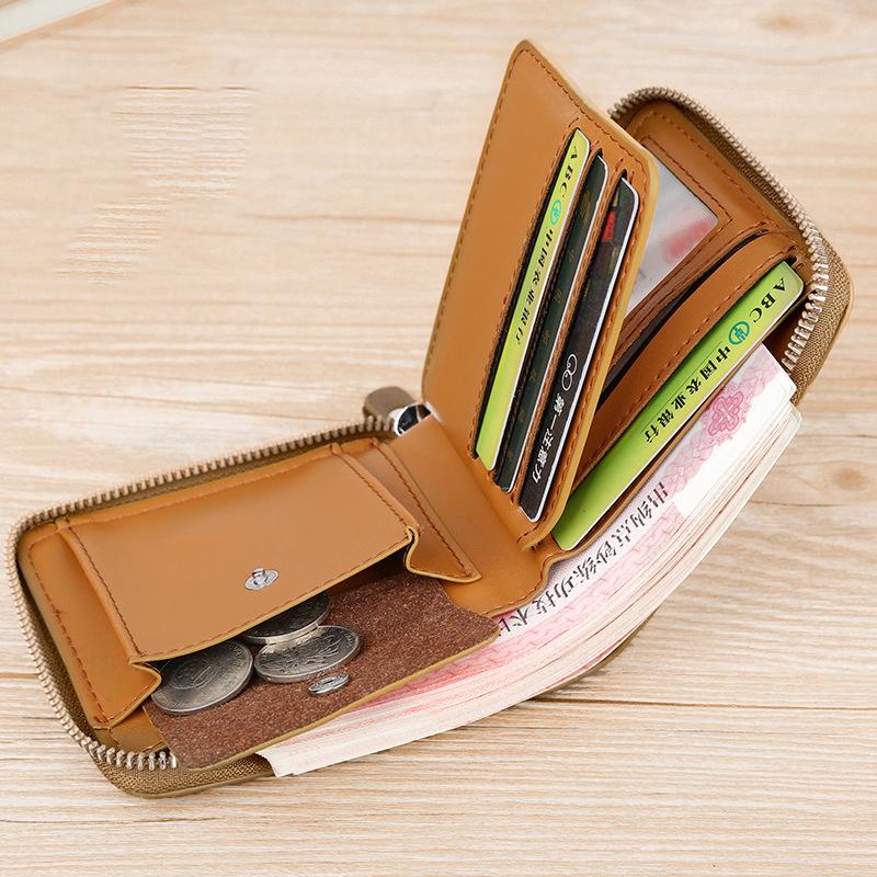 Leather Men’s Wallet Luxury Mens Purse Male Zipper Card Holders with Coin Pocket Rfid Wallets Gifts for Men Money Bag
