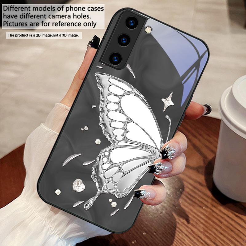 Бабочка из Ледяных Кристаллов Для Samsung S25 S25 Edge S25Ultra S8 9 S10 20 U ltra S21 Pro 22 Plus S23 FE S24 Ultra Стеклянный Чехол для Телефона