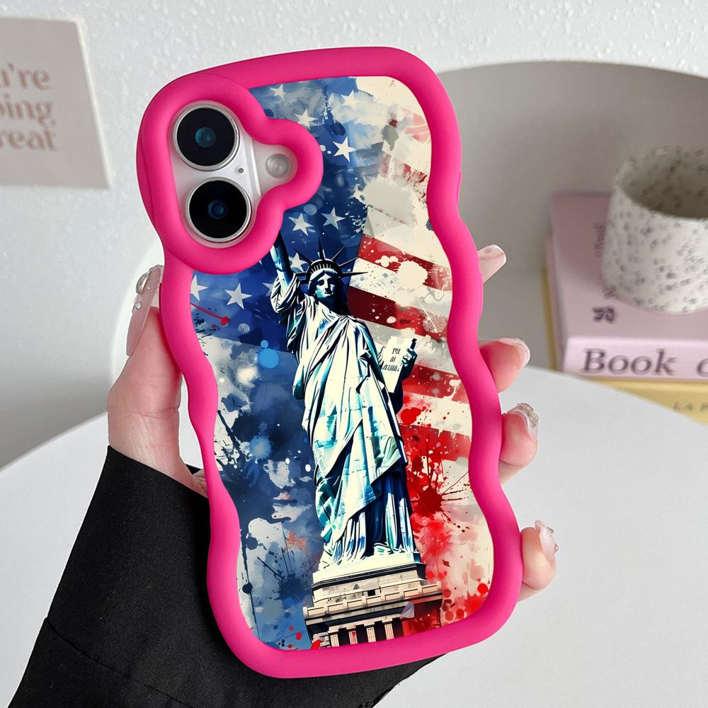 США Флаг Америки Волнистый Край ТПУ Чехол для Мобильного Телефона для iPhone 17 16 15 14 13 12 11 Air Pro Max Plus Цветной Чехол