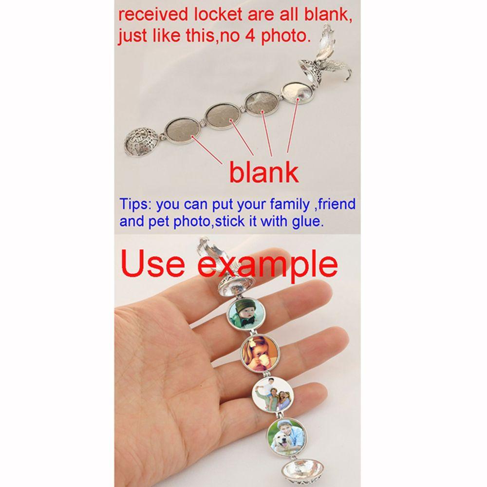 Jewelry Family Photo Magic 4 Photo Pendant Memory Floating Locket Necklace Angel Wings Long Chain