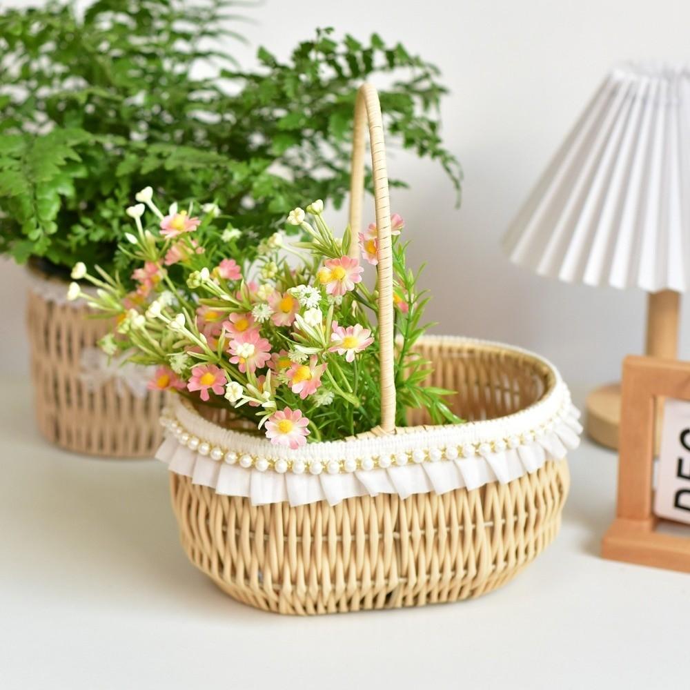 Imitation Rattan Rattan Flower Basket Decorative Picnic Weaving Basket Photo Prop