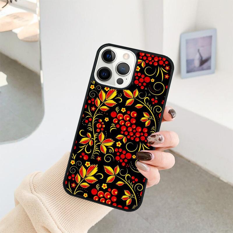Khokhloma Russian Pattern Flower Phone Case For IPhone 18 16 15 14 11 12 13 mini Pro XR XS MAX Plus coque Cover Shell