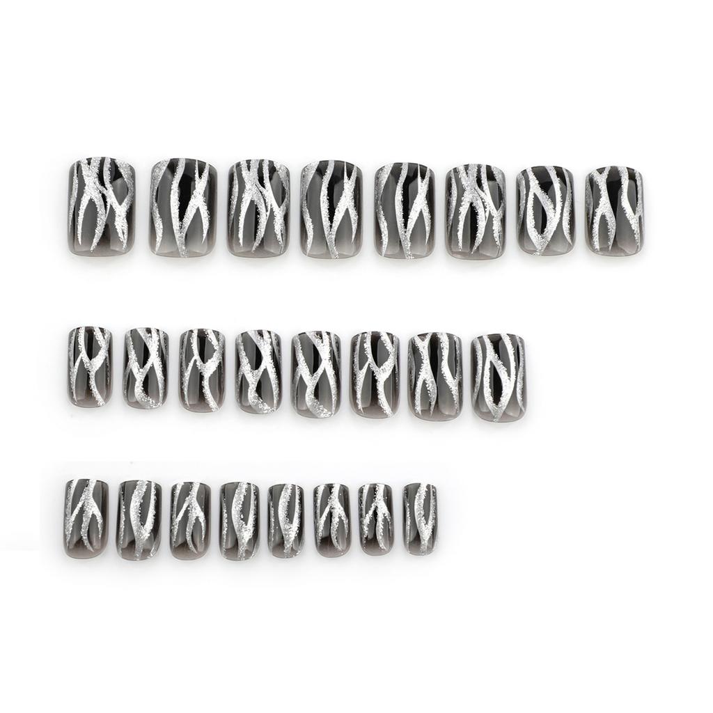 24 шт. квадратных накладных ногтей с черным градиентом, акриловые накладные ногти с блестками, полное покрытие, наклеенные на ногти