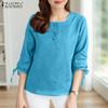 Women Square Neck Summer 3/4 Sleeve Loose Blouse