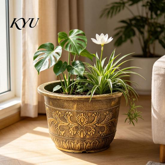 Большой Горшок для Водных Растений, Горшок для Кувшинки, Винтажный Круглый Горшок, Без Дренажного Отверстия, Цветок для Гидропонных Растений, Дополнительный Пластиковый Лотос, Глубокий