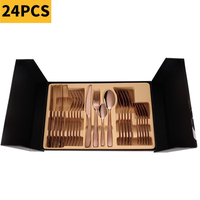 24-Piece Stainless Steel Cutlery Set With Gold-Plated Spoons Forks Knives Dinner Gift Box