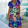 Summer Fashion V-neck Dress Ladies Short Sleeve Colorful Comic Butterfly Printed Dress Loose Casual Dress for Women