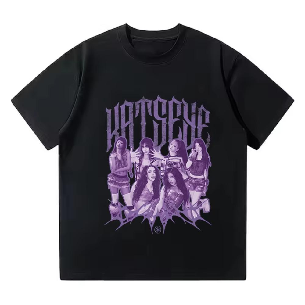 2025 Горячие Футболки с Забавным Принтом Katseye Женские Мужские Повседневные Графические Футболки Топы Унисекс Корейский Стиль Футболка Готическая Y2k Футболка Одежда