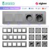 Функциональные компоненты механических кнопочных переключателей BSEED Zigbee Smart, управление Tuya Alexa, детали розеток европейского стандарта, стеклянные панели, аксессуары для самостоятельной сборки.