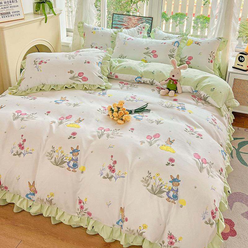 Комплект из четырех предметов, кружевное одеяло с пудрой, постельное белье, подзор для кровати, комплект из трех предметов с изображением принцессы и девочки