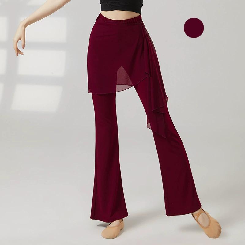 Современные танцевальные брюки женские длинные с легким клешем латинские брюки сетчатая юбка-обертка классический костюм для тренировок сценическая одежда для линейных танцев женская