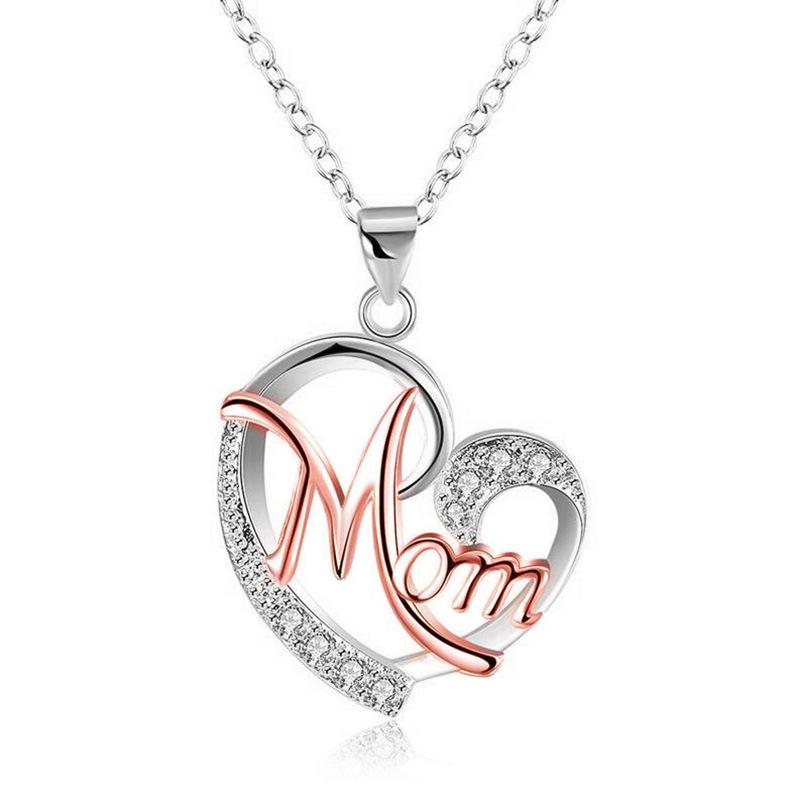 Women'S Necklace (Including Chain) Mom Color Separation Heart-Shaped Diamond, Mother'S Day Gift