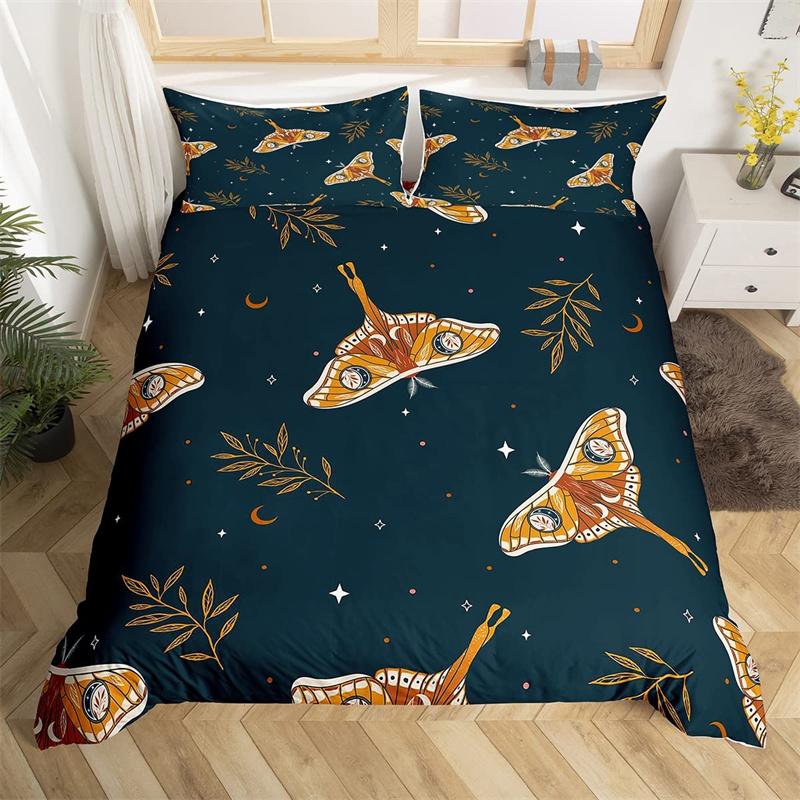 Комплект постельного белья Death Moth Queen Size Gothic Skull Boho, черно-белый декоративный мягкий комплект постельного белья с изображением скелета